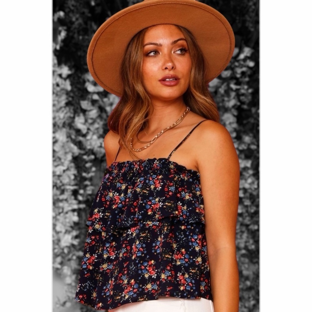 Fantastic Fawn Navy Floral Ruffle Tiered Sleeveless Cami Top - Picture 6 of 10